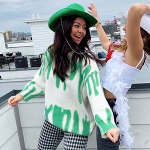 Verge girl green and white sweater